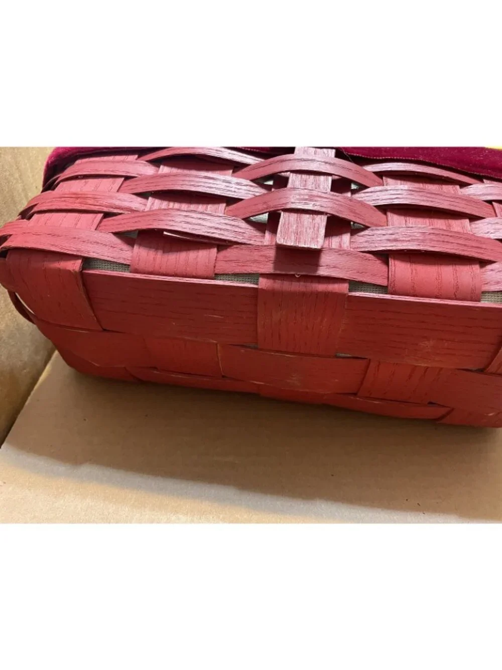 Sewing Basket Wood Decoupage Handbag / 1972-Vintage Wooden Handbag Lined Sew